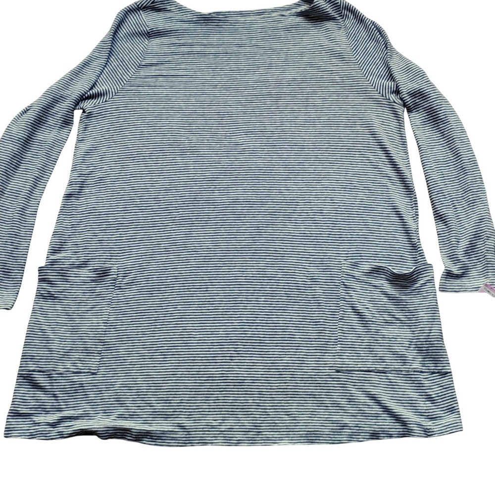 EILEEN‎ FISHER XL Striped Tunic Dress Pockets Lagenlook Minimalist Organic Linen